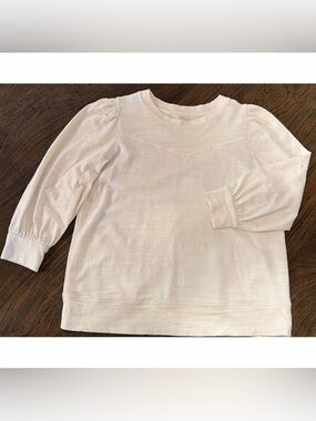 NWOT Loft Women Puff Sleeve Crew Neck Sweater/Sweatshirt Cream Sz L